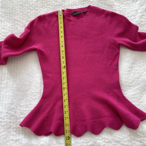 Ted Baker Bobbe London Peplum Sweater Pink Flared Top Cashmere Blend Womens S - Picture 13 of 14